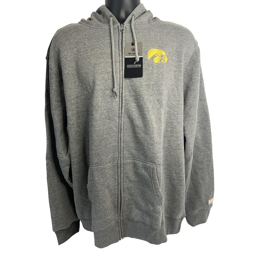 Iowa Hawkeyes Hoodie Mens XL Gray Full Zip‎ Sweatshirt NCAA Top of the World